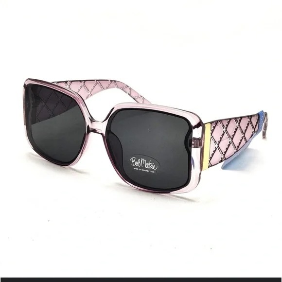 Bob Mackie Oversized Lilac Purple Quilted Geometric Arm Gold Accent Sunglasses main image 8